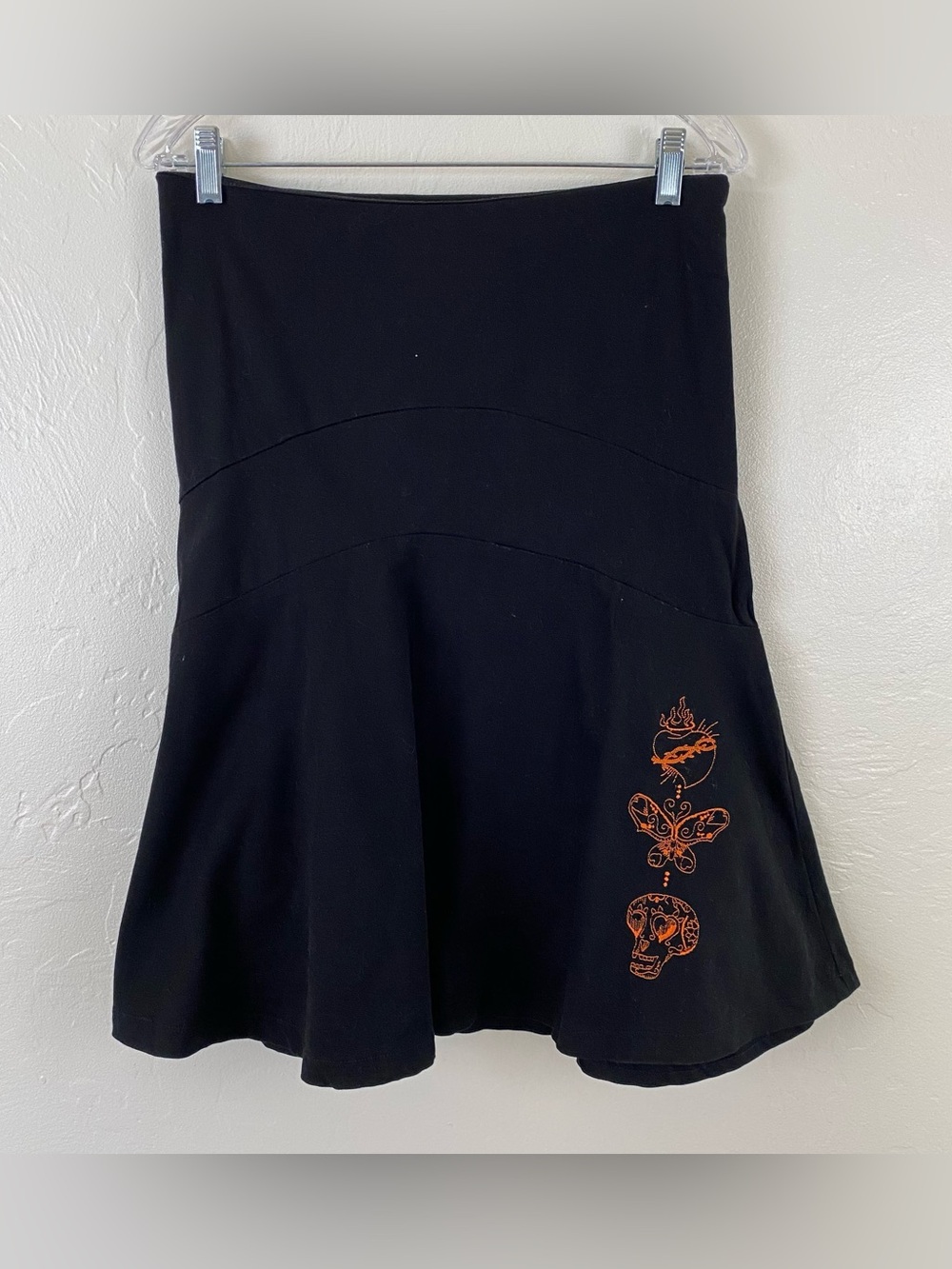RockSteady Size Medium Black Back Zip High Waisted Flared Hem Midi Pencil Skirt